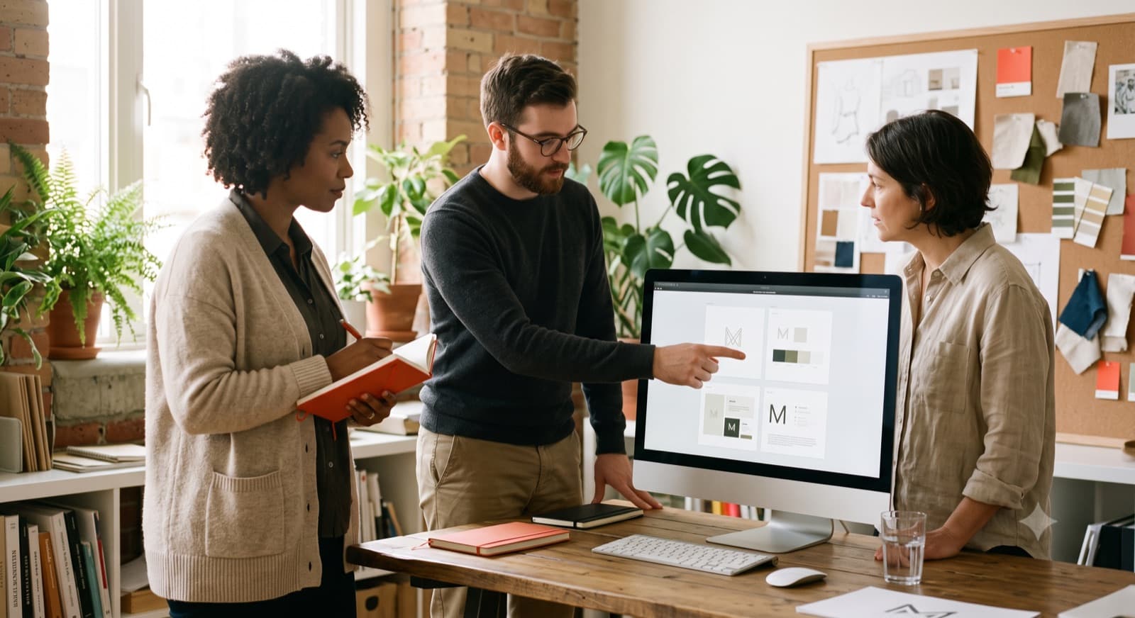 Brand team at work reviewing brand content together